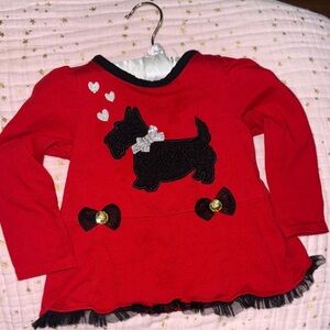 Kids Headquarters Red Long Sleeve Shirt with Black Dog Design